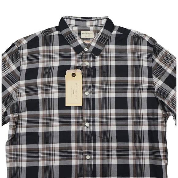 NEW SELECTED men's onetatc shirt long sleeve in walnut check - Picture 2 of 2